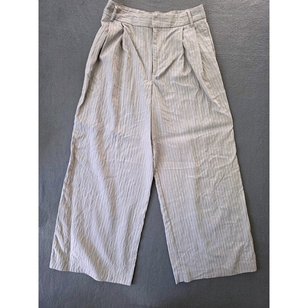 Zara Womens Light Gray Pinstripe Wide Leg Pleated Trousers Pants XS
